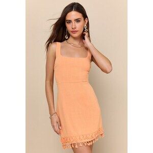 Lulus Feel The Sunshine Washed Orange Tassel Mini Dress - Size M